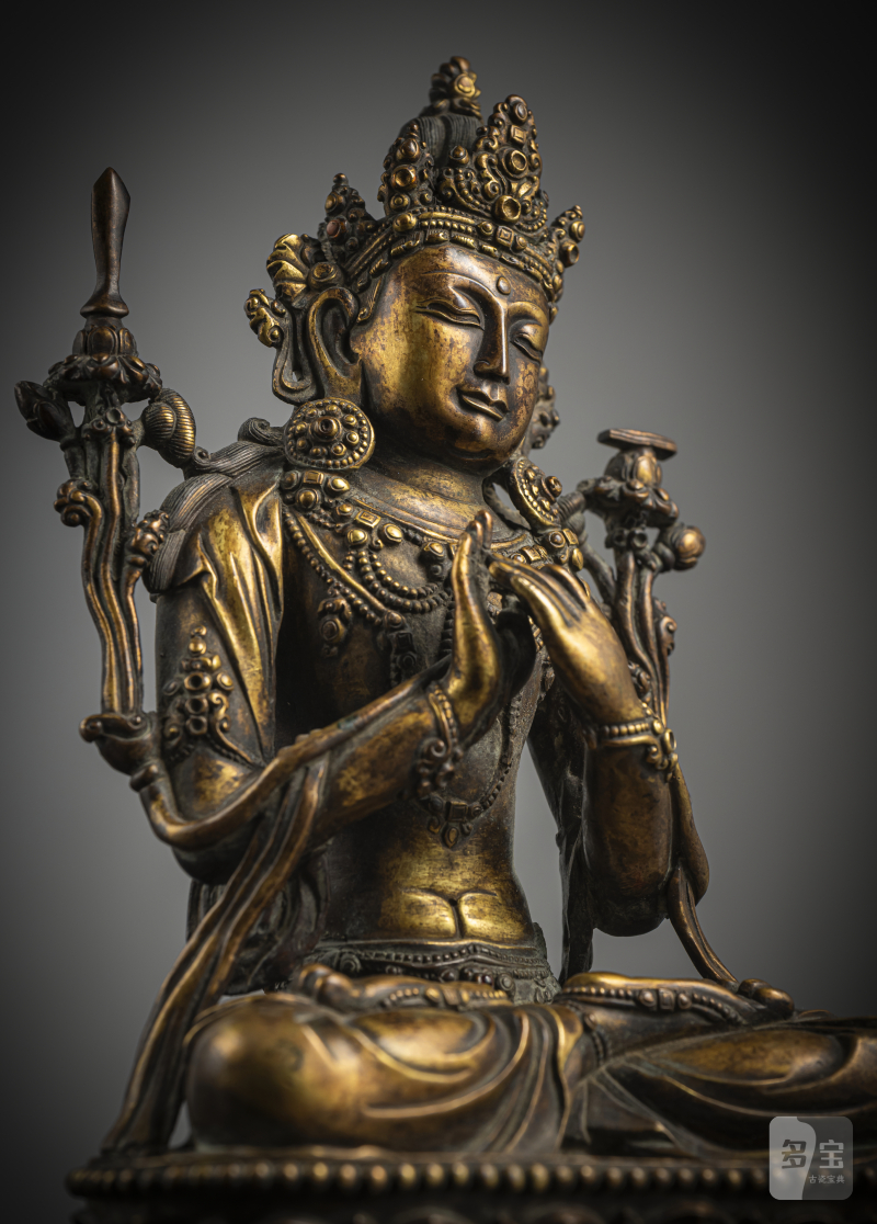 A GILT-BRONZE FIGURE OF MANJUSHRI - 图3